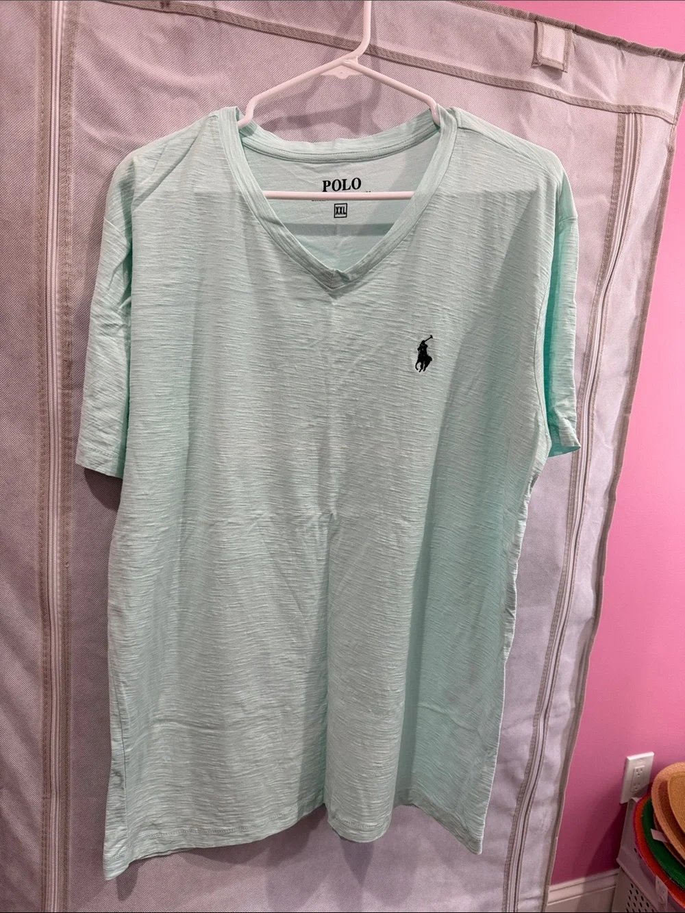 Polo by Ralph Lauren Men’s V-Neck Tee in Light Mint with Navy Pony